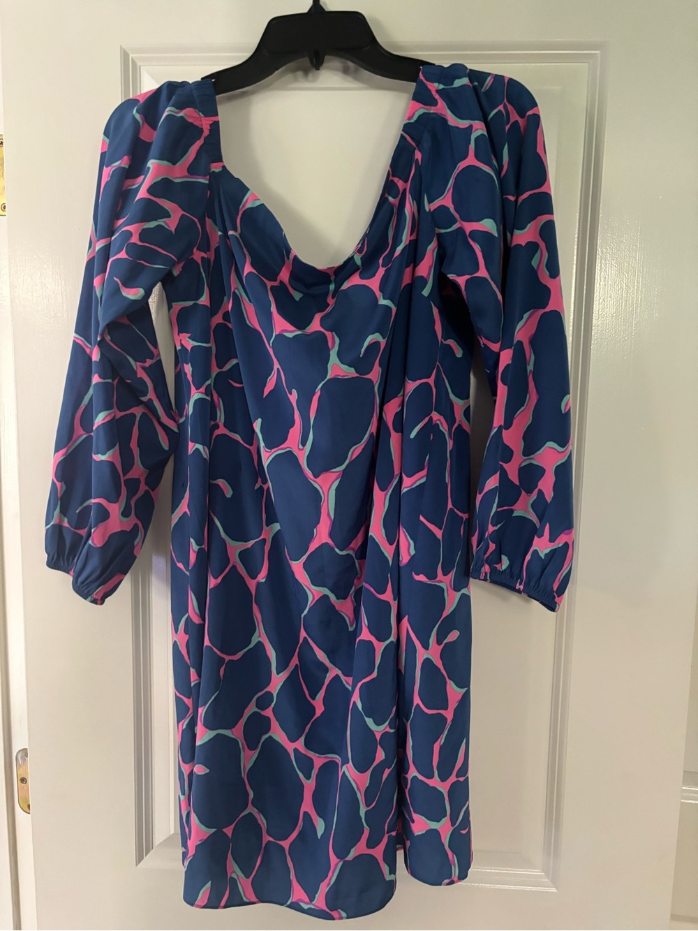 Lilly Pulitzer Women’s L Silk Dress Blue Pink Green Long Sleeve Stretch